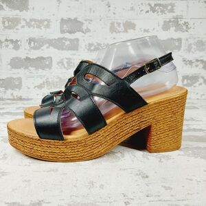 NEW Bella Vita Women's Pri-Italy Black Leather Block Heel Platform Sandals I52